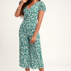 Lulu's Gracious Gardens Green Floral Culotte Jumpsuit
